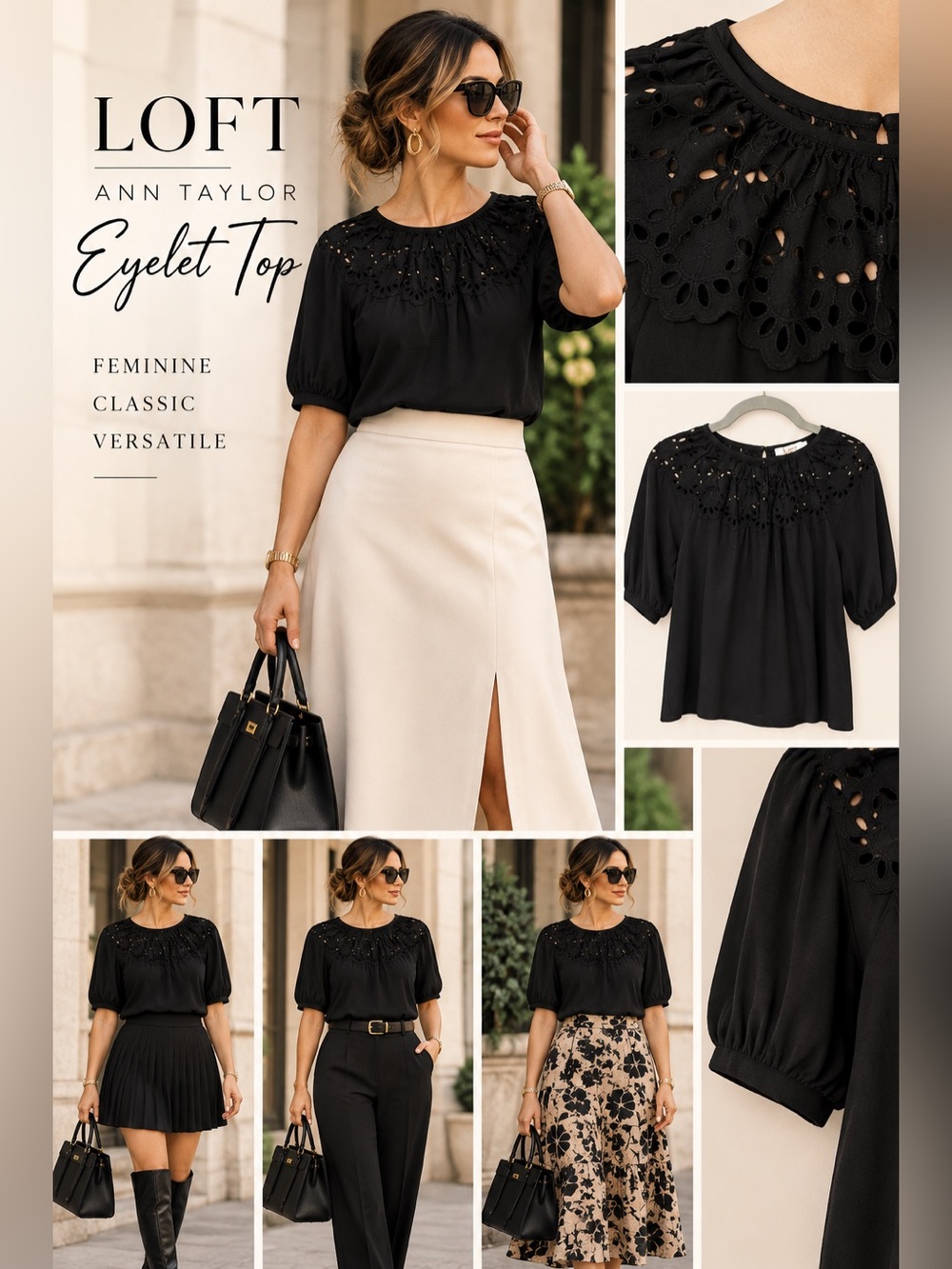 1343 Ann Taylor Loft Eyelet Short Sleeve Top